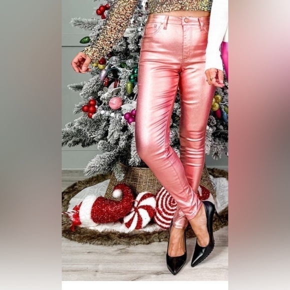 NWT YMI Skinny Rose Pink Metallic Pants - Picture 6 of 6